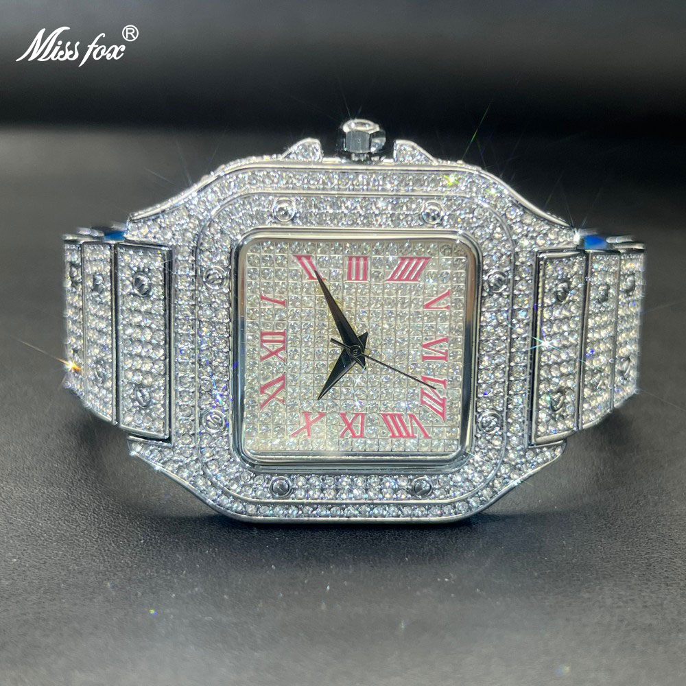 Luxury Watch Face - MISSFOX Iced Out hombres reloj cuadrado