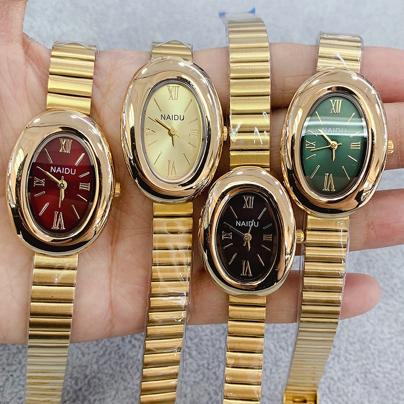 Luxury Watch Female - Reloj de cuarzo ovalado dorado de