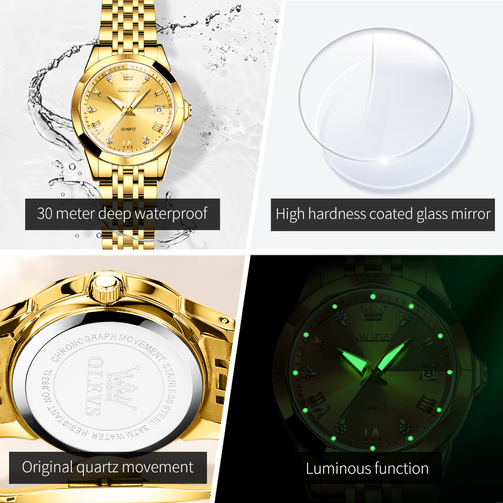 OLEVS, reloj dorado a la moda  - Luxury Watch Female reseña y precio